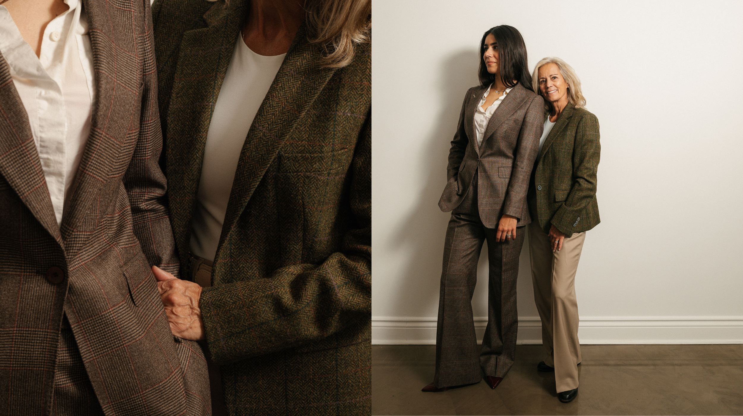 Two women wearing made-to-measures suits from Beau Laurier